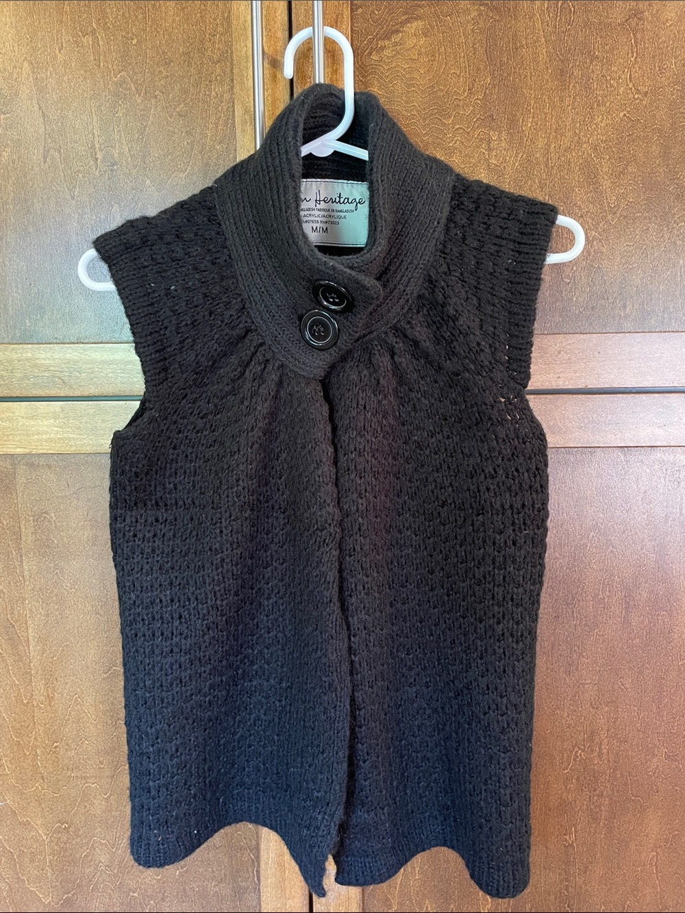 Urban Heritage Black Knit Sleeveless Cardigan with Buttoned Funnel Neck